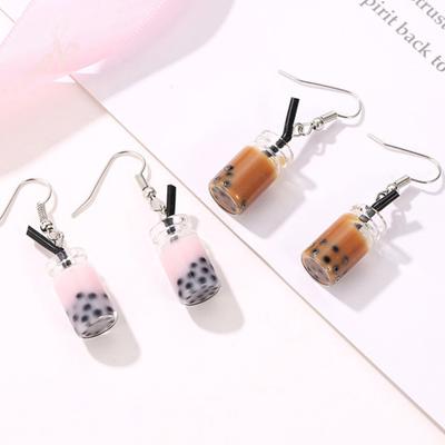 Haken Ohrringe Bubble Tea Lange Hänger Damen Getränk Tropfenohrringe Schmuck für Party