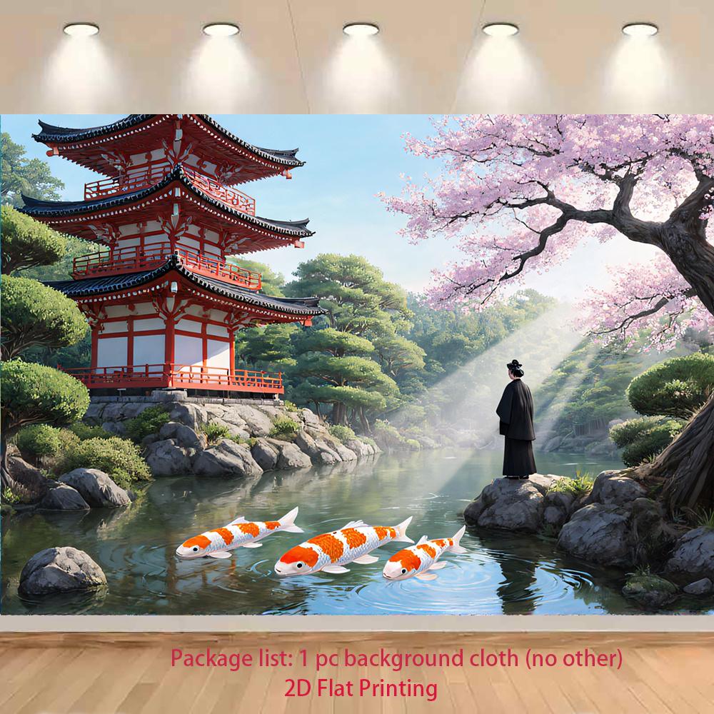 2D plane 1 piece of Fish Leaping in the Spring River full of blooming flowers suitable for garden celebrations (as the picture,100x150cm)