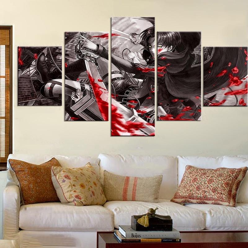 5 Panels Canvas Wall Arts Anime Poster Painting Attack On Titan Levi Ackerman Picture Print Home Decor Living Room Wallpaper
