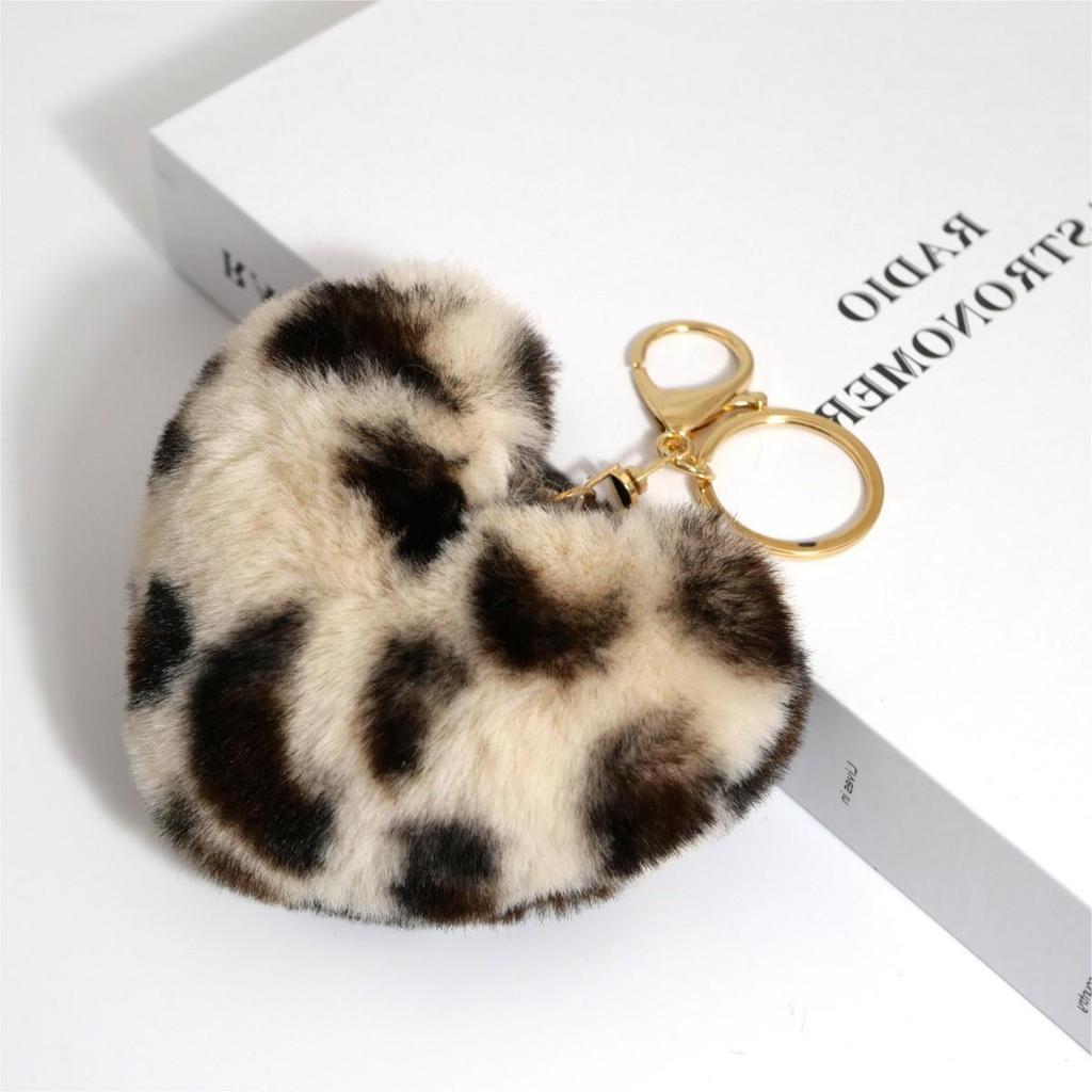 Heart-shaped Peach Faux Fur Keychain - 10cm Plush Pendant for Bags, Cars, and Accessories