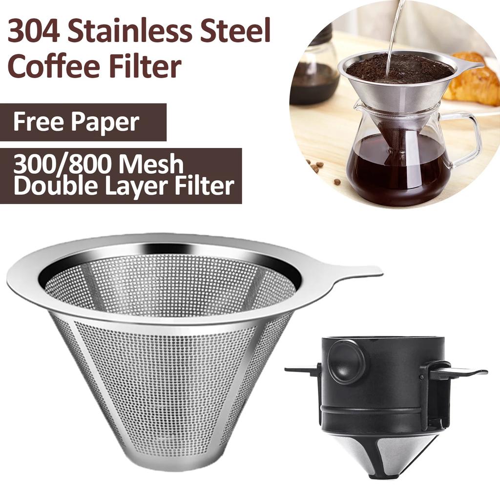 800 Mesh-Kaffeefilterhalter, wiederverwendbar, doppellagig, Edelstahl, Kaffee-/Teesieb, Kaffeezubehör, Werkzeuge zur Kaffeezubereitung