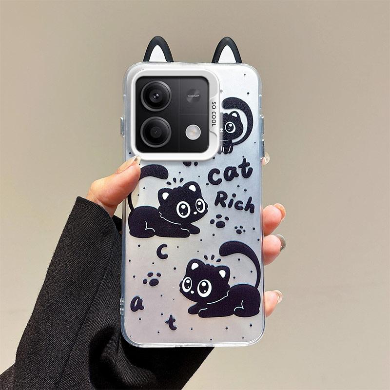 KEYSION Cute Ear Cartoon Case for Redmi Note 13 Pro 5G with Lanyard Soft Silicone+PC Shockproof Phone Cover for Xiaomi POCO X6 5G