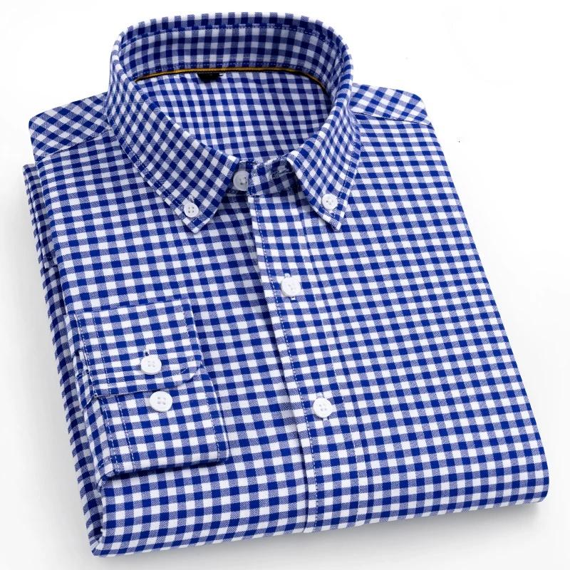 2026 spring new style 100% cotton Oxford plaid striped men's long-sleeved fashionable business casual fit shirt single top