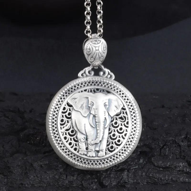 Creative Design Circular Ethnic Style Elephant Necklace Hollow Out Men'S Pendant Charm Keel Chain Banquet Jewelry