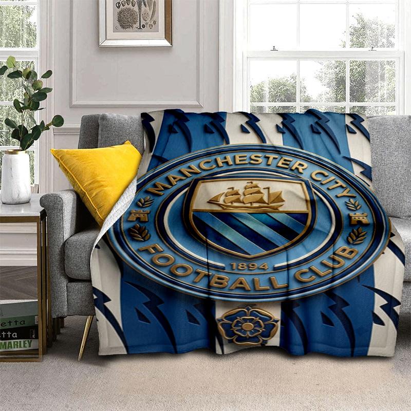 Manchester City Fire Logo Blanket Camping Trip Suitable For All Seasons Nap Blanket Machine Washable Office Rest Blanket