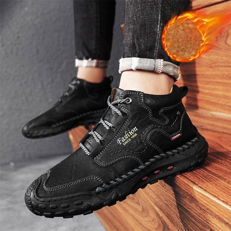 Winter/Fall Mens Handmade Casual Leather Casual Shoes High Boots Leather Shoes  for Men Soft and Comfortable Non-slip Ankle Boots