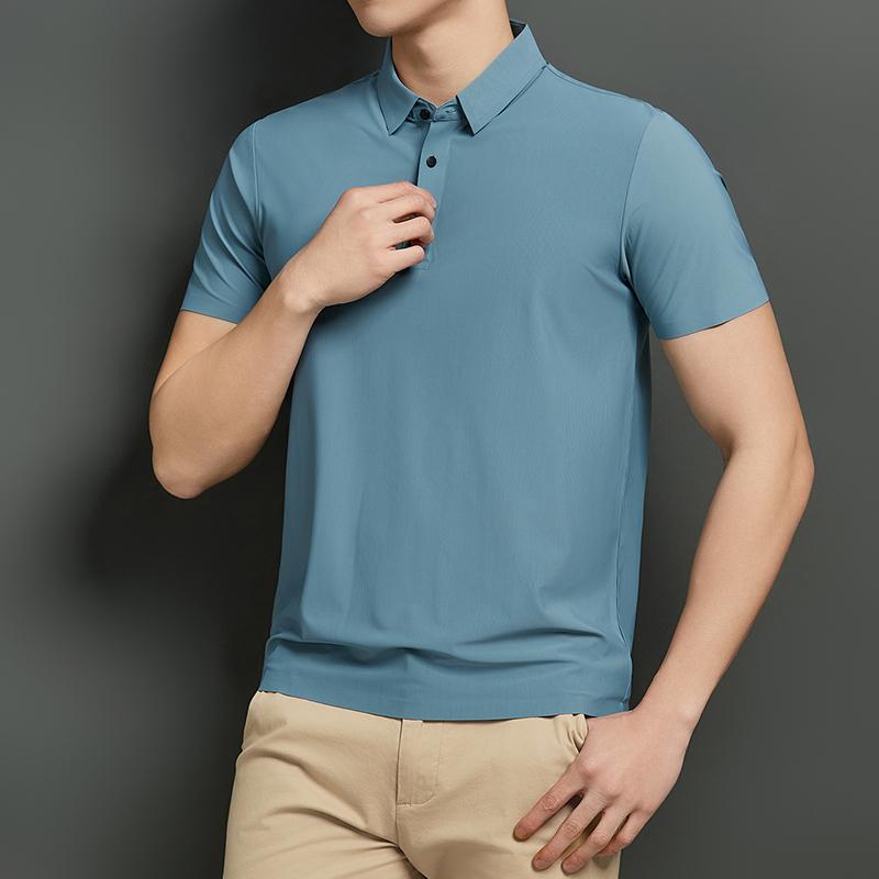 Seamless Ice Silk Seamless Polo Shirt Men's Solid Color Short Sleeve Lapel T-Shirt