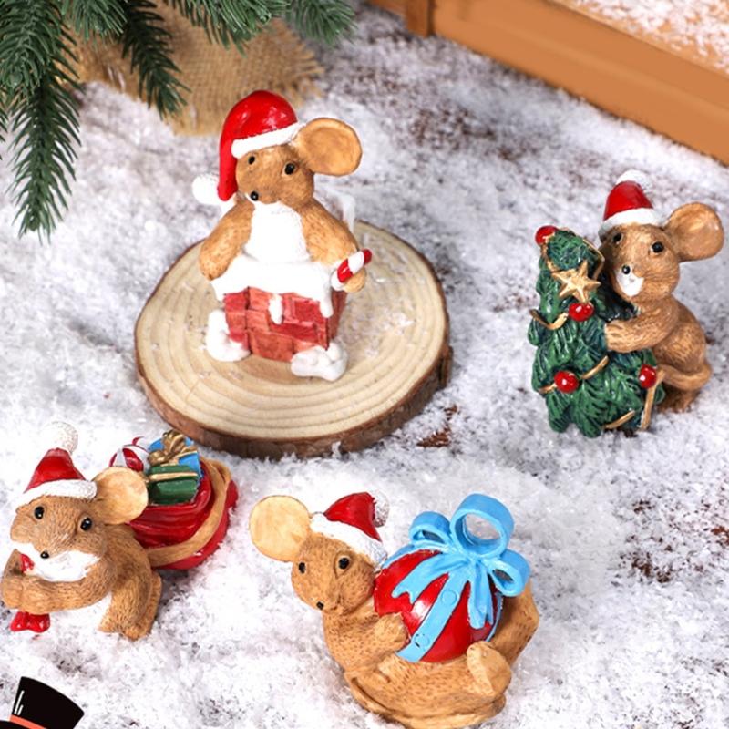 Charm Mouse Resin Decoration Mouse Sculpture for Adding Festival Touch to Home or Office Miniature Christmas Models