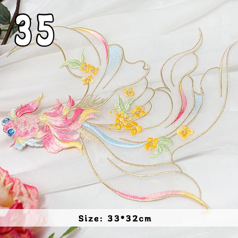 2 Pcs Chinese Style Koi Fish Embroidery Cloths Patch Cheongsam Qipao Hanfu DIY Patches Applique Cloth Stickers Accessories