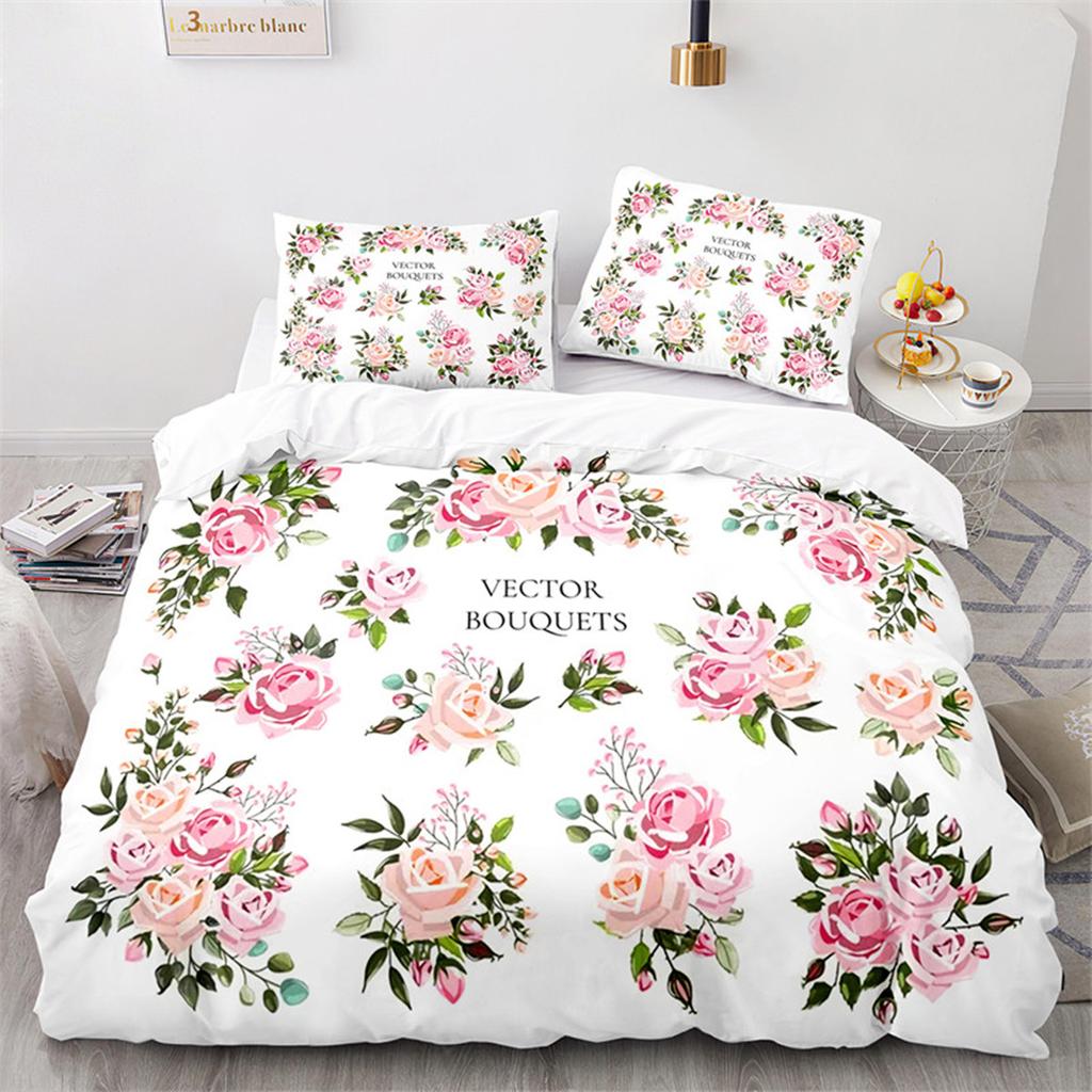 Romantic Rose Floral Duvet Cover Microfiber Quilt Cover for Girls Adults Teens Wedding Valentine's Day Bedroom Decorations Queen