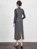 Women's Elegant Woolen Vest & Knit Base Layer with Back Slit Skirt Set