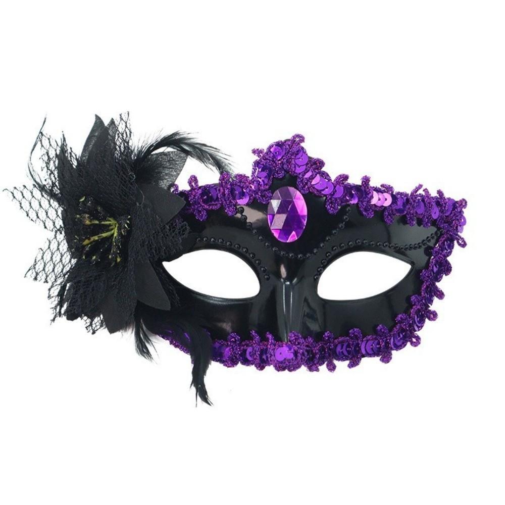 Side Flower Trim Mardi Gras Eyewear Half Face Cut Elegant Prom Headwear Dance Lovers