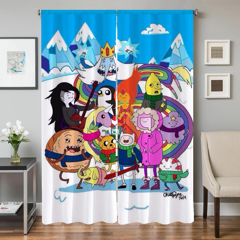Zasłony Okienne Kuchenne do Salonu 2 Sztuki Zasłony Zaciemniające Zasłona na Drzwi A-adventure Time Przegroda Dekoracja Sypialni