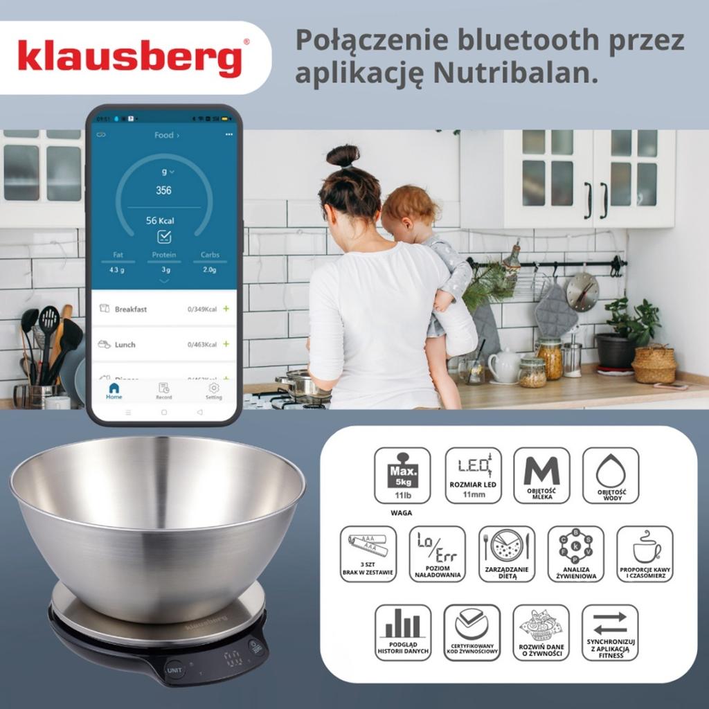 ELECTRONIC KITCHEN SCALE 5kg/1.8l KLAUSBERG KB-7939 Bluetooth