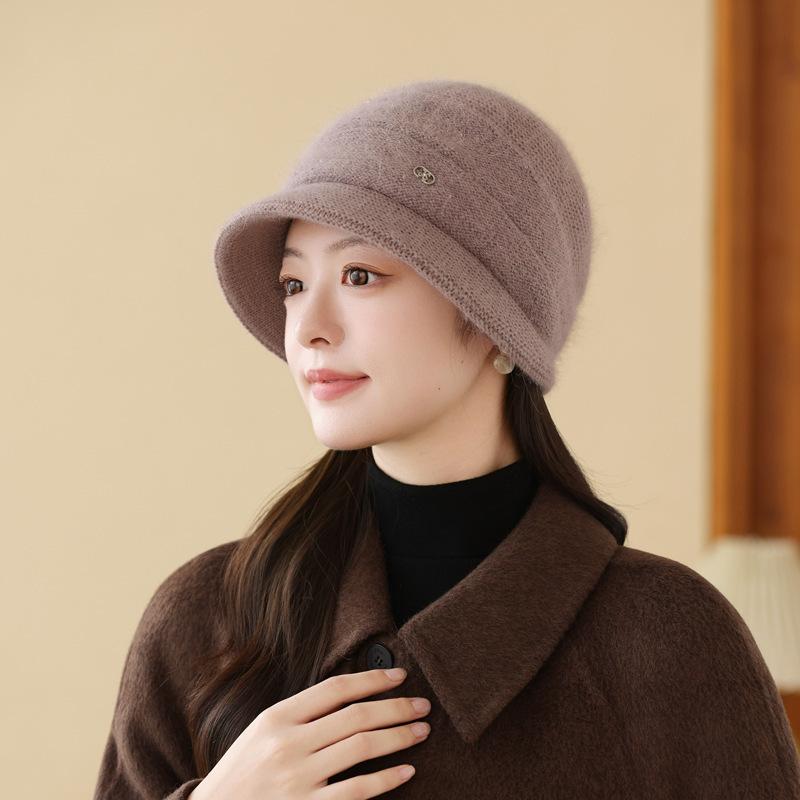 Women Winter The Elderly Hat Warm Ear Protector Piled Thickened Bucket Hat Cold Knitted Wool Basin Hat
