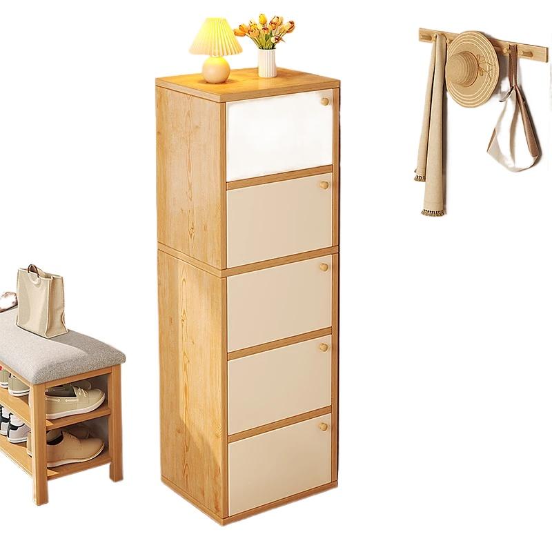 Modern Minimalist Solid Wood Shoe Cabinet, Small Narrow Door Home Storage Unit, New Popular Multi-Layer Dresser, Indoor Corner