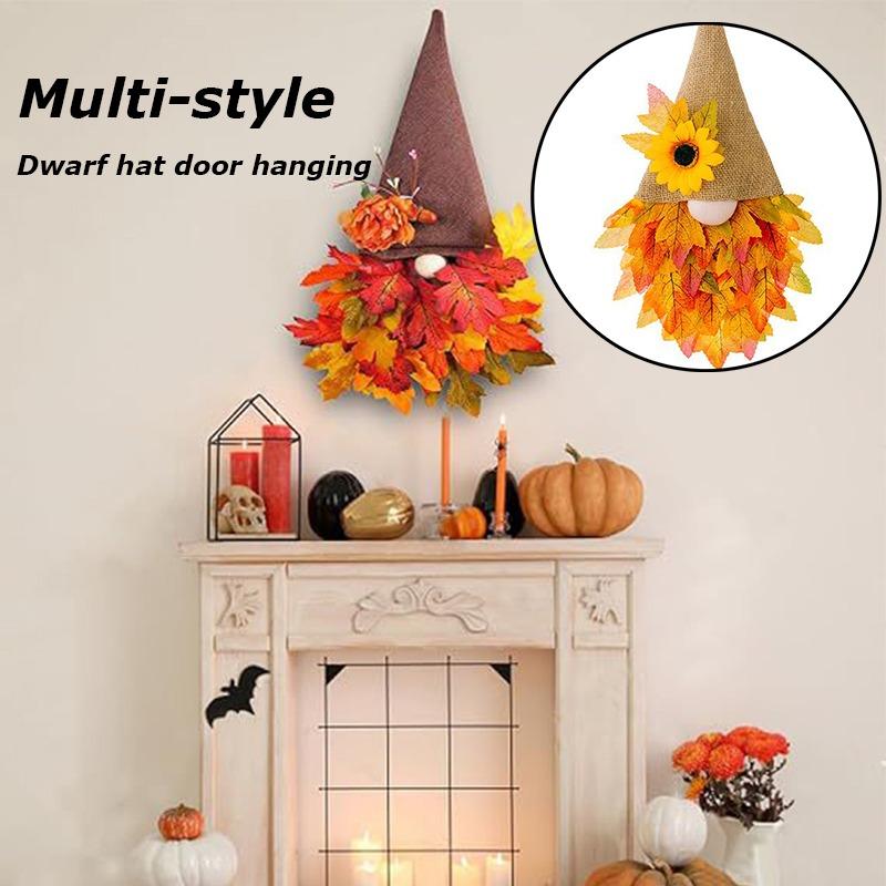 Fall Wreaths for Front Door Gnome Maples Leaf Wreath Thanksgiving Decoration