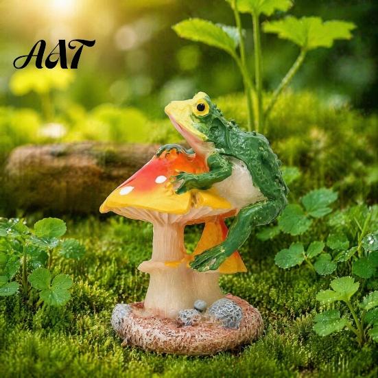 Waterproof Terrarium Decorations Resin Frog on Mushrooms Figurine, DIY Micro Landscape Bonsai Ornament, Miniature Mushroom Figurines Garden