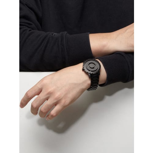EUTOUR Men's Magnetic Watch with Ball Bearing Design, Minimalist Casual Quartz Movement, Waterproof, 40mm, Black Dial, Black Stainless Steel Band