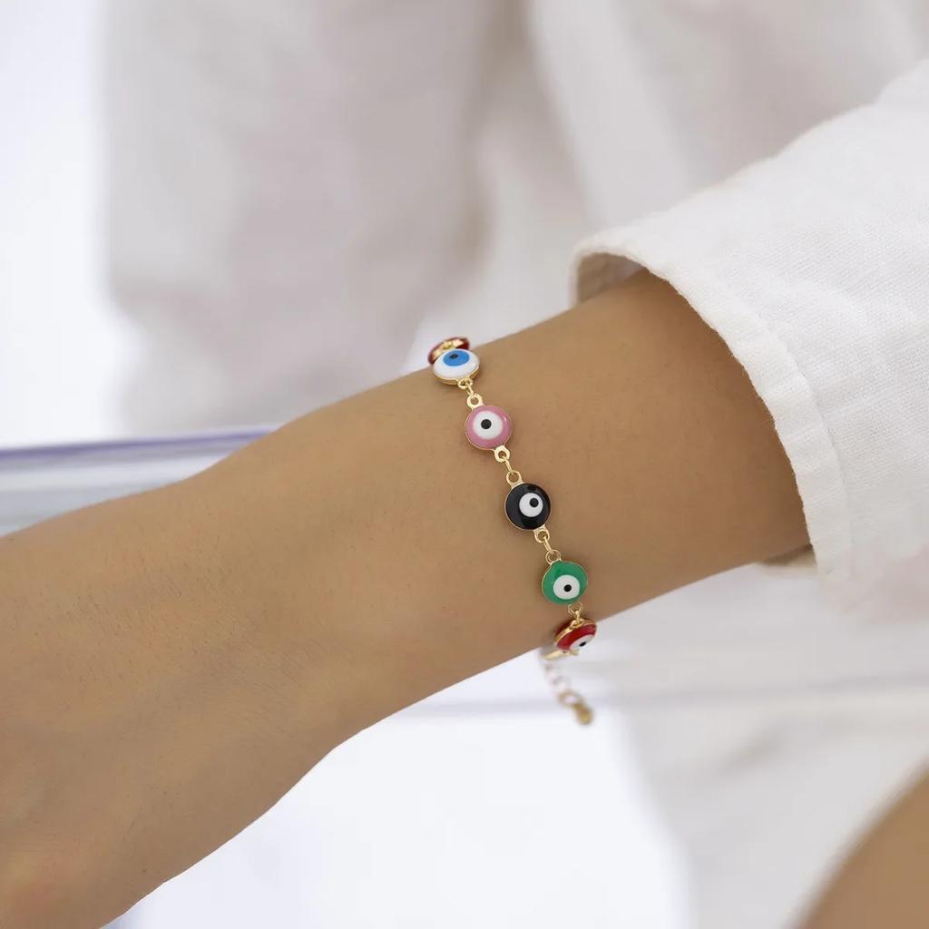Charm Turkey Evil Eye Beaded Bracelet for Women Trendy Colorful Eye Stainless Steel Chain Bangle Ethnic Lucky Jewelry Accessory