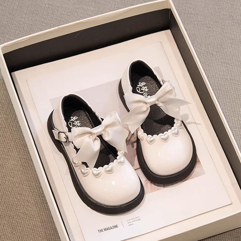 Girls Bow Princess Shoes Children's Performance Black Leather Shoes 2025 New Spring and Autumn Love Mary Jane Single Shoe Trend