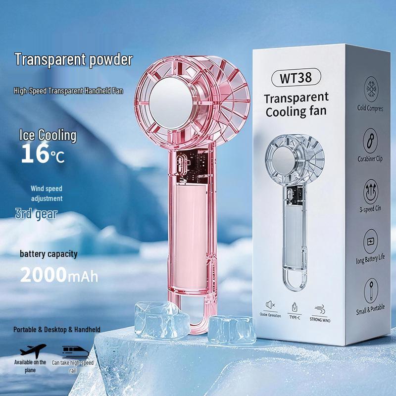 2026 Transparent Mini Turbine USB Handheld Fan with Ice Pack Cooling 54.5*51*175 mm