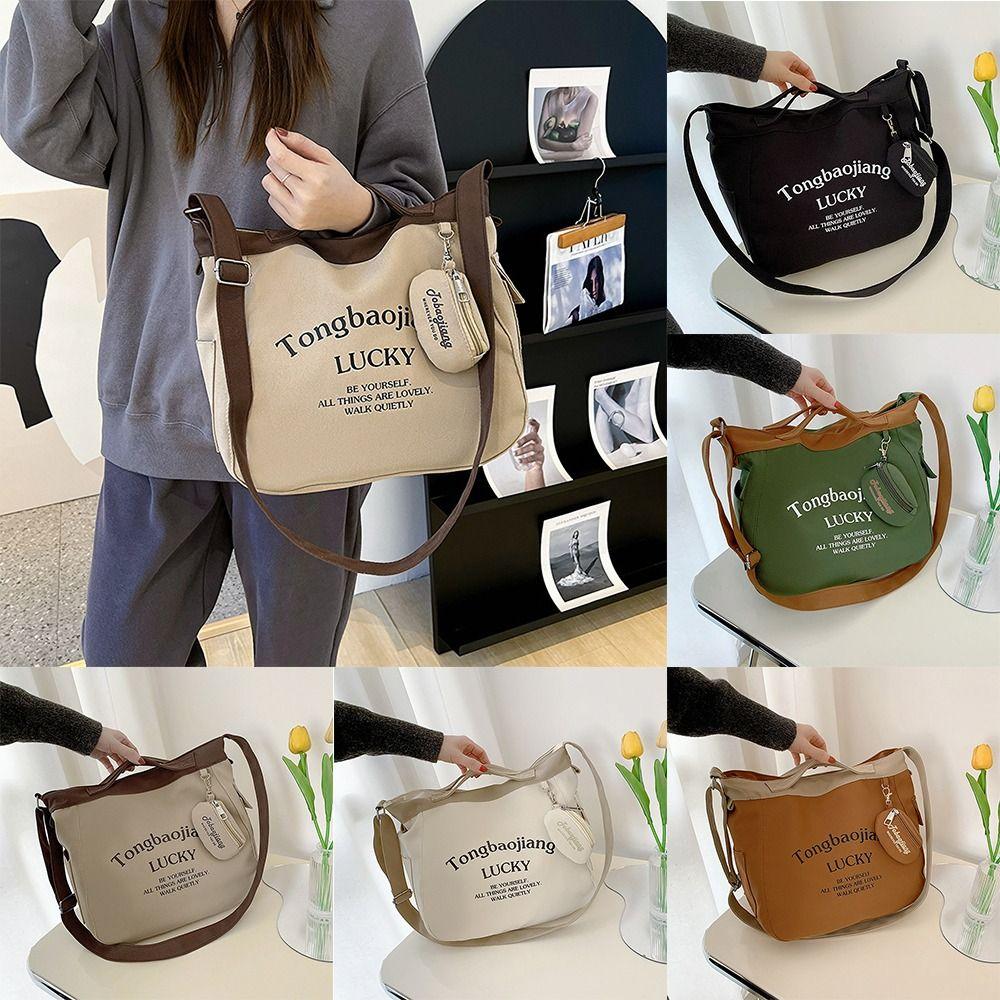 

Korean Style Letter Canvas Underarm Bag with Coin Purse Large Capacity Handbag Travel