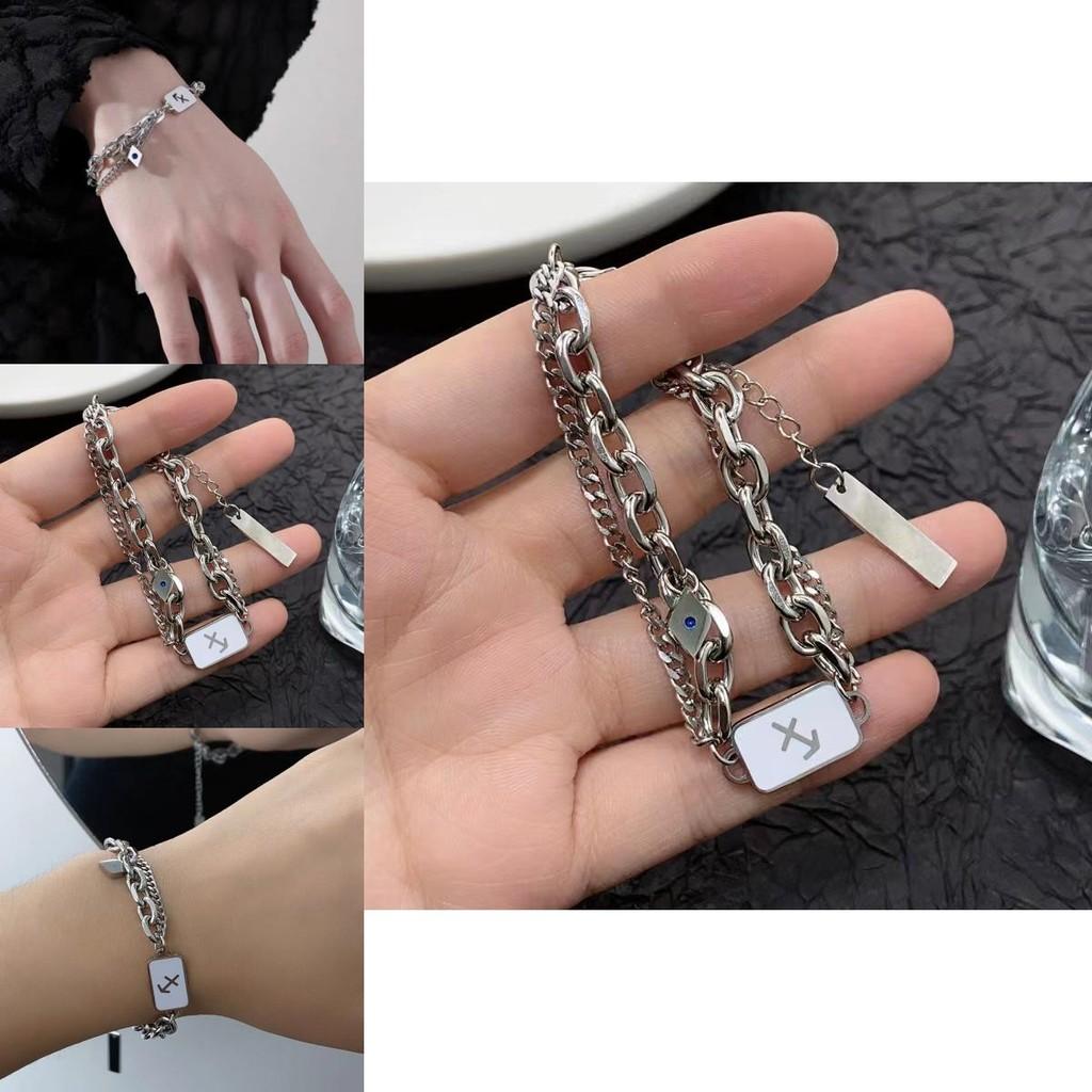 Summer 2024 Geometric Shape Titanium Steel Bracelet Trendy Hip Hop Style For Men And Women