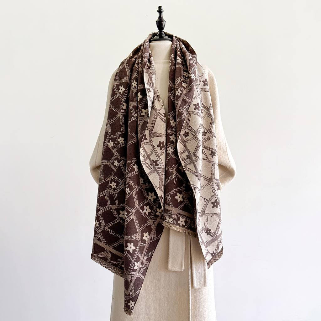 Women Fashion Floral Poncho Imitation Cashmere Winter Warm Scarves Shawl Wrap Thick Pashmina Blanket Soft Female Accessory Scarf