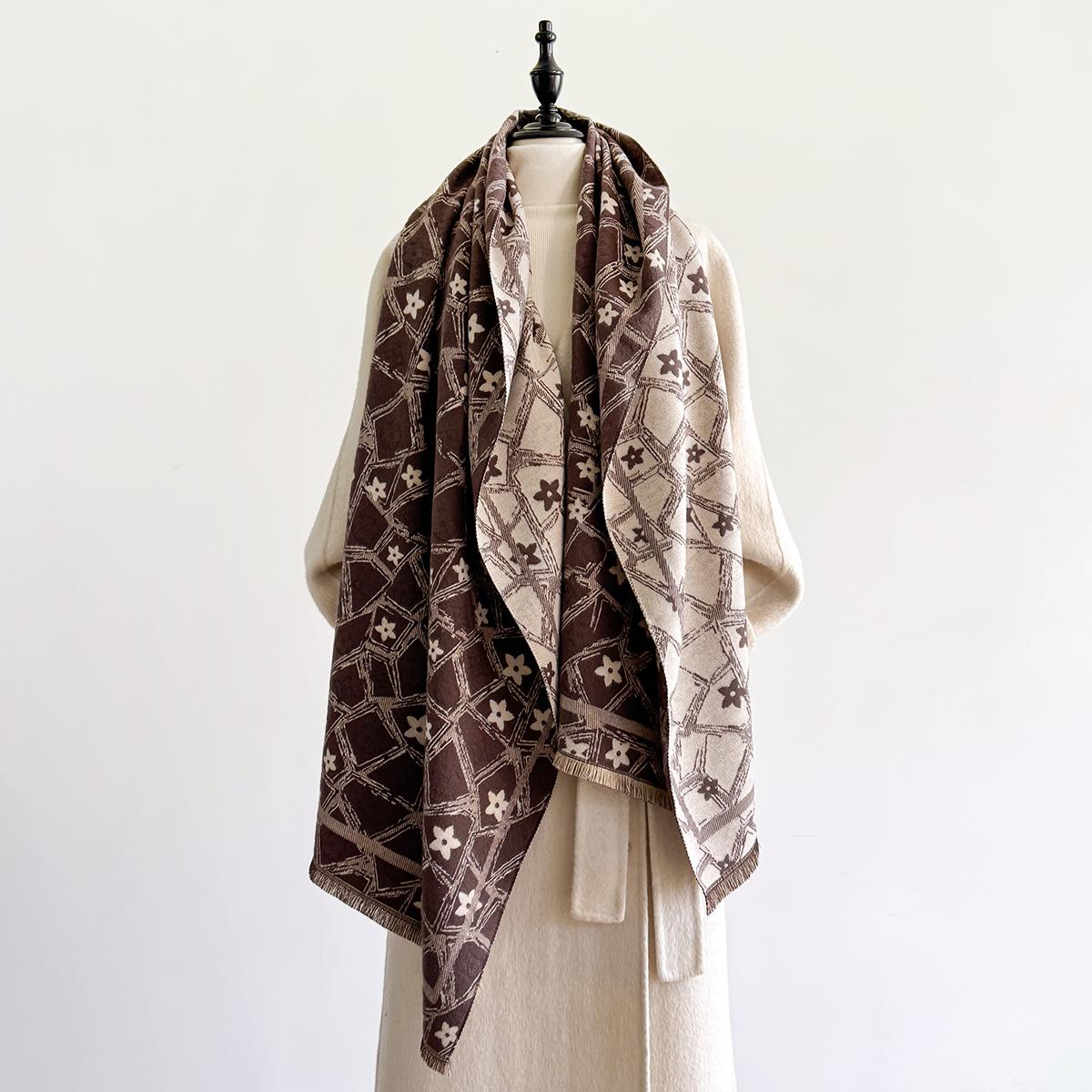 

Women Fashion Floral Poncho Imitation Cashmere Winter Warm Scarves Shawl Wrap Thick Pashmina Blanket Soft Female Accessory Scarf