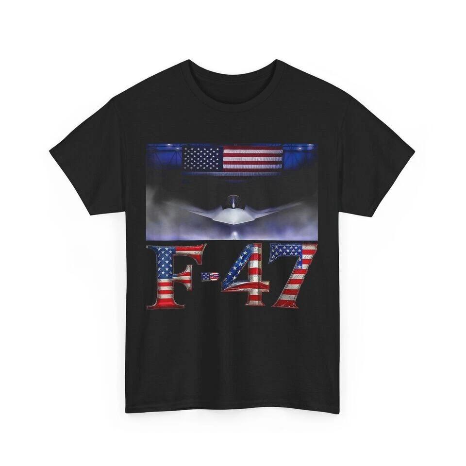 

F47 USA Flag T-shirt, F-47 Jet Fighter Aircraft Unisex Black T-Shirt L