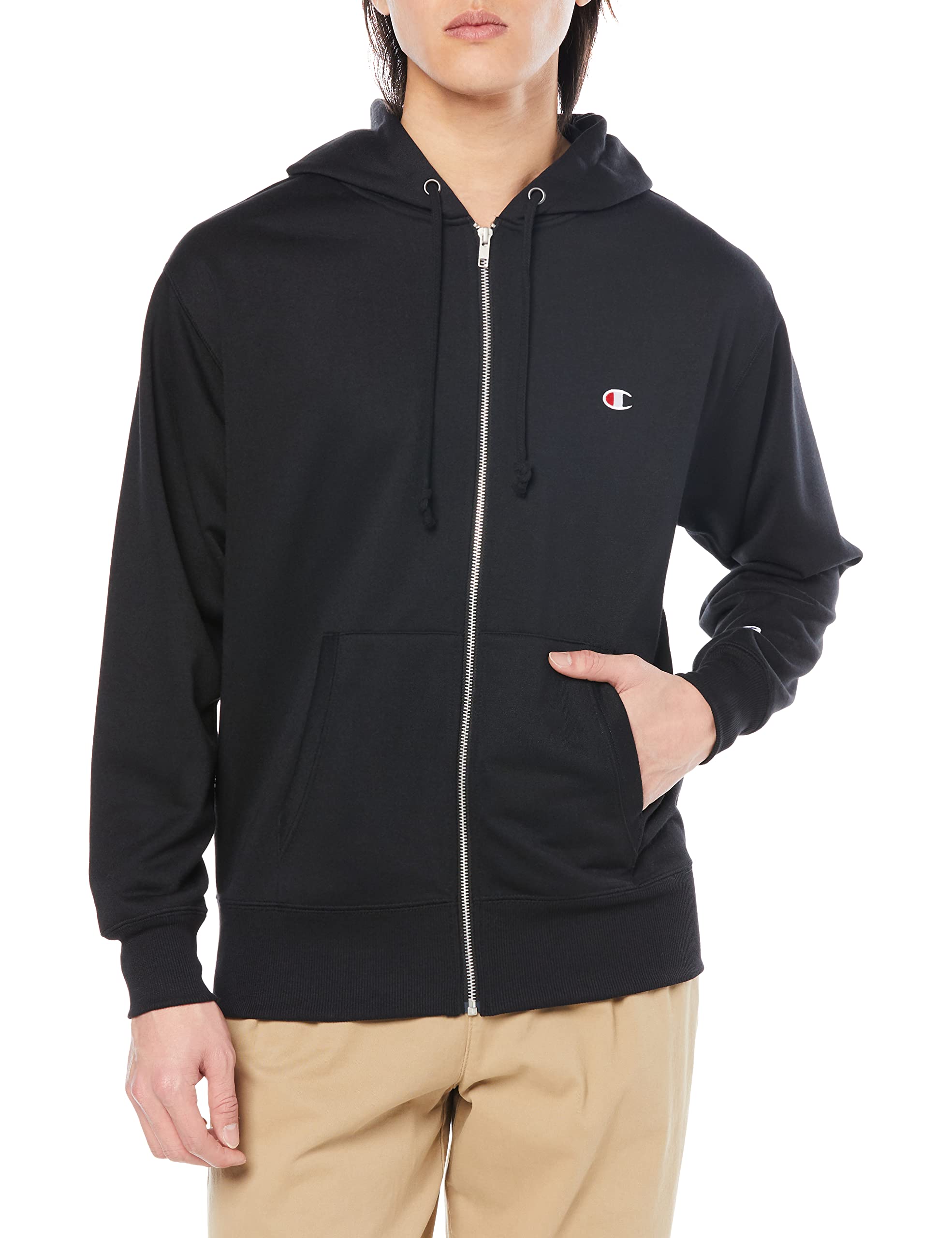

Champion Sports Long Sleeve Zip Hooded Sweatshirt with Size Men s One-Point Logo, Black, M, C3-XS150 чёрный
