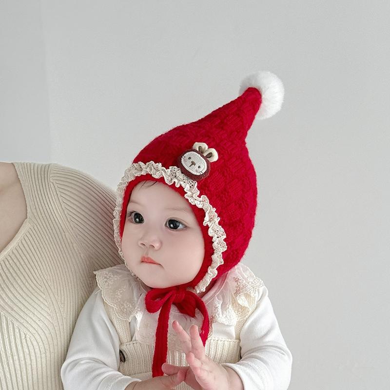 5 Colors Winter Baby Girls Hat Cute Ear Protection Cap for Infant Warm Knitted Beanie Hats Kids Lovely Pixie Cap 6-24M