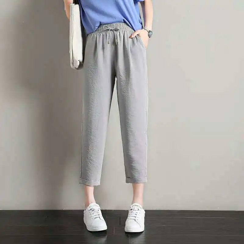 

Women s High Waist Cropped Ice Silk Harem Pants - Loose, Casual Korean Style for Summer Extra Large