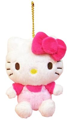 Fluffy Hello Kitty MC Pink Plush Mascot Keychain with Ball Chain, 143044-20, H10.5xW9xD6cm