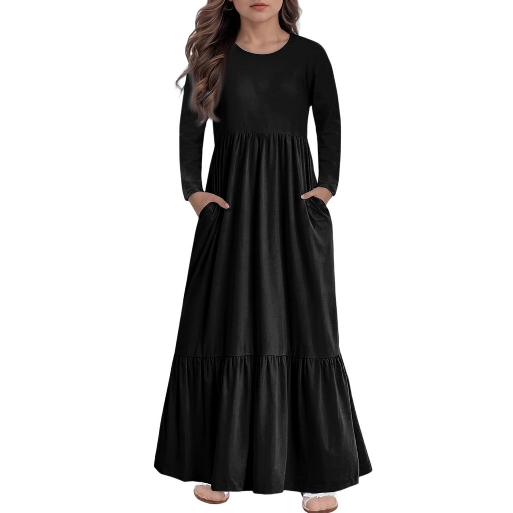 Girls' Maxi Dress Casual Holiday Dresses - Long Sleeve Dress With Pockets For 4-14Y