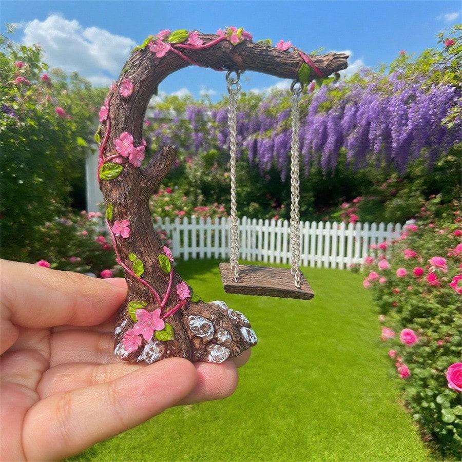 Various Colorful Small Trees Outdoor Garden Decoration with Swings and Flowers,small Statues Ornaments, Unique Rural Style Gifts