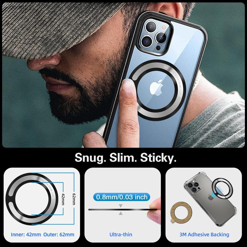 4Pcs Adapter Ring for Magsafe, Magnet Adapter, Magsafe Sticker with 3M Adhesive, Black Metal Loop for Wireless Charger/Card Wallet/Car Mount/Battery