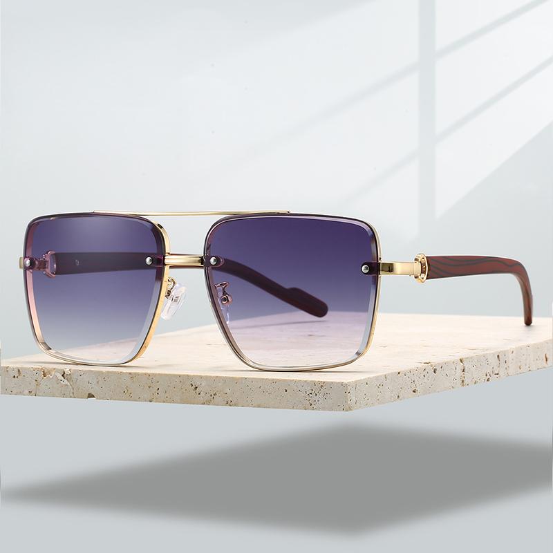 Fashion Retro Pilot Gradient Shades Women New Trendy Wooden Travelling Decor Sunglasses Chic Metal Rim Men's Sun Glasses