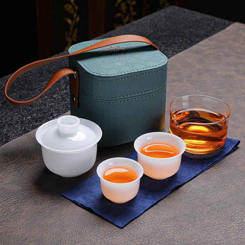 White ice seed jade porcelain travel tea set Kuaike cup business event souvenir company annual meeting gift
