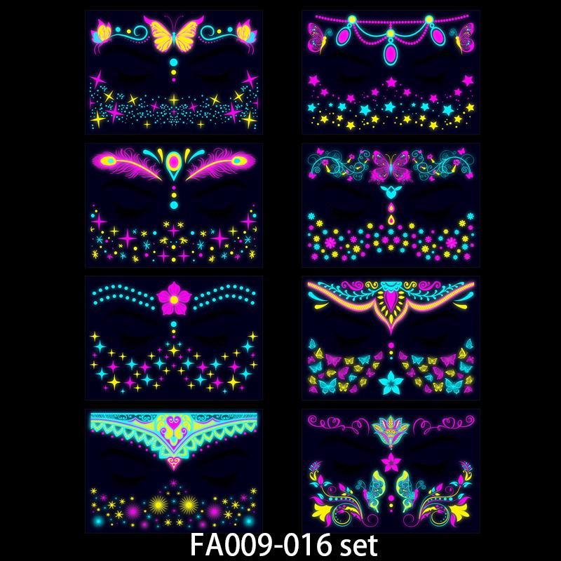 Halloween Neon Tattoo Sticker Fluorescent Butterfly Face Decals Waterproof Luminous Makeup Temporary Tattoo for Masquerade Party