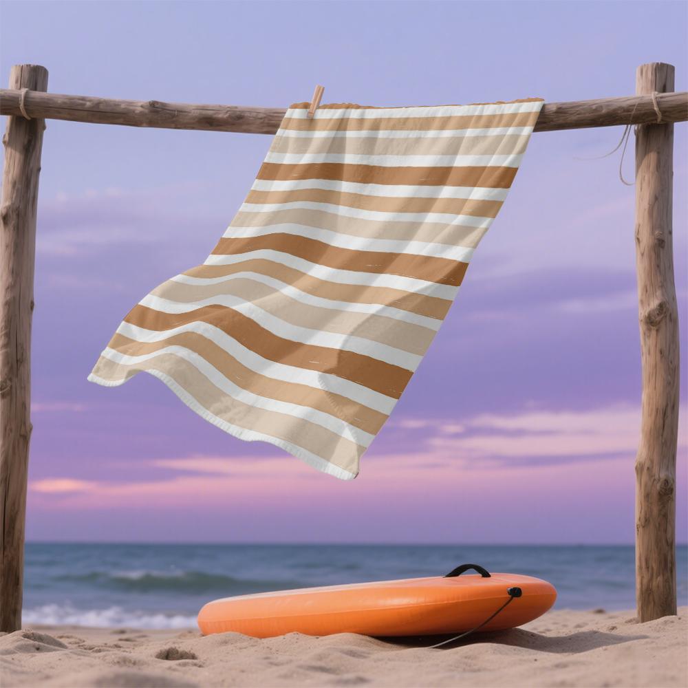 Nude Brushstroke Stripes Compact Travel Beach Towel Super Absorbent Sand Resistant, Microfiber for Swimming Camping Yoga