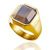 [Cisst Liber] Yellow Tiger Eye Signet Ring for Men and Women, Surgical Stainless Steel with Natural Stone, Gold, Sizes 15-16