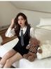 New college style fake two-piece skirt autumn Korean version slim-fitting and thin vest skirt short bubble sleeve shirt women