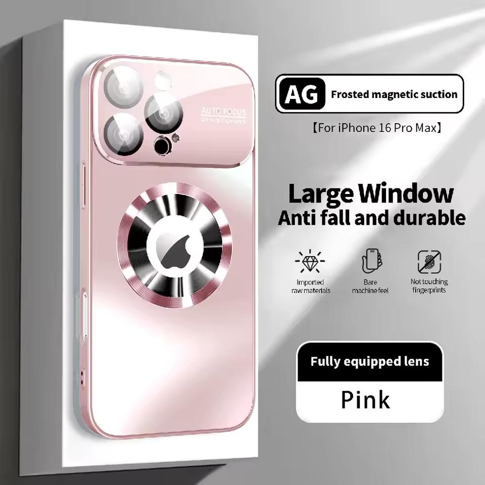 

Новый роскошный матовый чехол цвета «металлический титан» для iPhone17 Air 16 15 14 Plus 13 12 11 Pro Max для Magsafe, чехол с защитой камеры и стеклянной линзой iPhone 13 Pro Max розовый