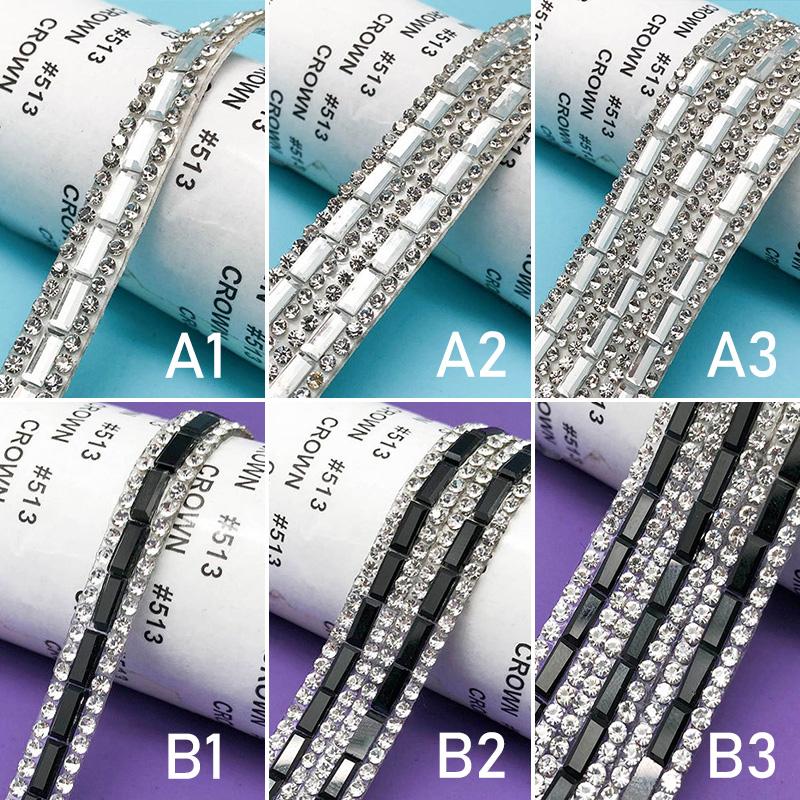 1 Yard Klarglas Strassbesatz Kette Kristallband Klebeapplikation Strassband für Kleidung Tasche Schuhe Dekoration