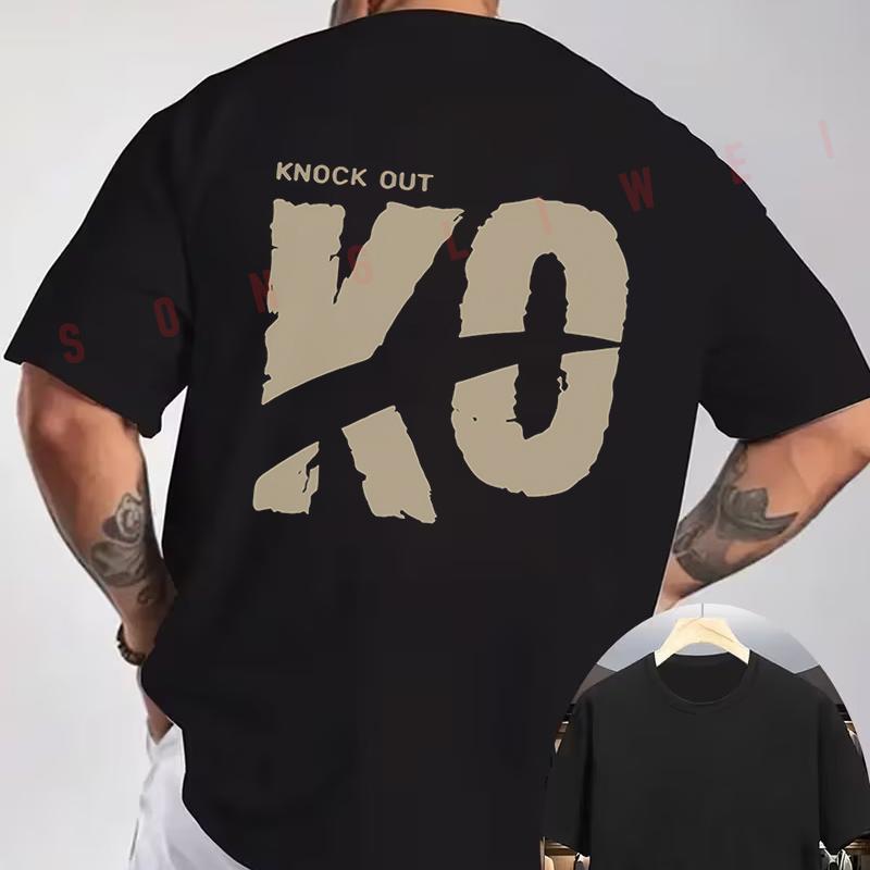 Boxing KO Knockout graphic Motorcycle T-Shirt back Print Men's Short sleeve O-neck Casual Top