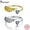 BAMOER Genuine 925 Sterling Silver Wing Heart Open Ring for Women Protection Finger Ring Fine Jewelry Birthday Gift SCR1070-E