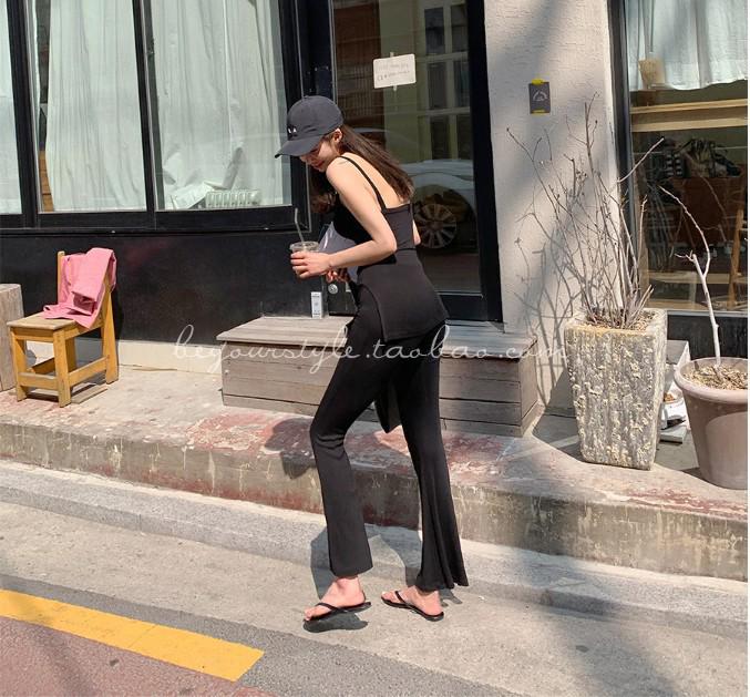 Same-Day Shipping: Cozy Korean Fashion Set – Soft Black Camisole + Relaxed Fit Long Pants
