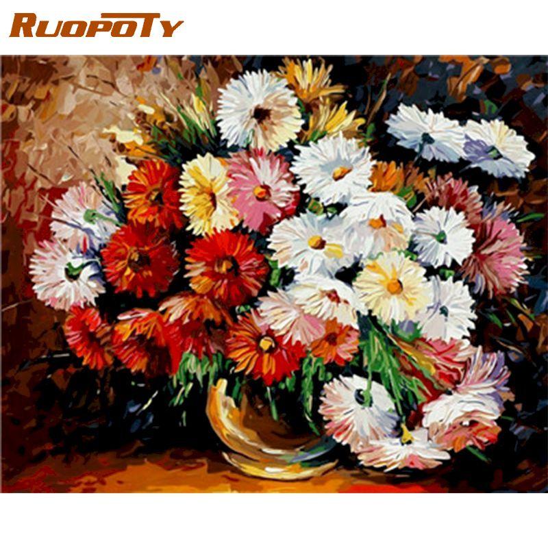 RUOPOTY Frameless Hand Painted DIY Digital Painting by Numbers Flowers Canvas Painting Kits Acrylic Wall Art Home Decor